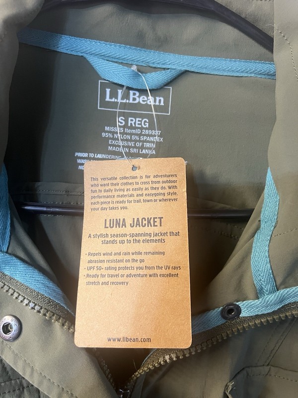 L.L. Bean Luna Misses Hooded Jacket Green Lightweight, Nylon, Full Zip, New 