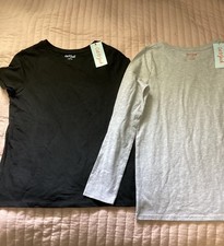 Cat Jack Girls L 10/12 Solid Black Gray short Long Sleeve Tee Lot 2