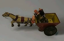 Antique Marx Toys Tin Litho Wind Up Horse Cart W/ Celluloid Popeye - READ