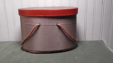 Vintage Oval Sewing Box w/ Fabric covering w/ Handles and Lid-10 ¾” x 7 ¾” H