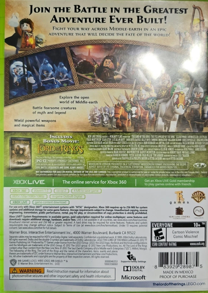 LEGO: The Lord Of The Rings - Includes Bonus Movie (Xbox 360) - COMPLETE/CIB - Image 2 of 4