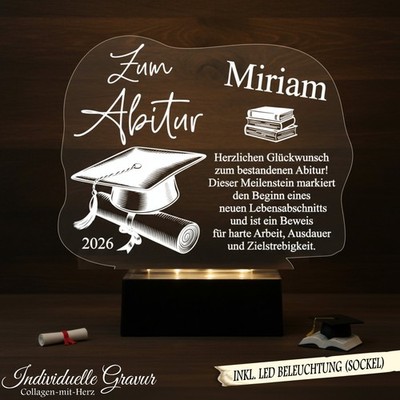 Geschenk Abi Abitur Acrylglas Aufsteller inkl. Gravur Schulabschluss LED Licht