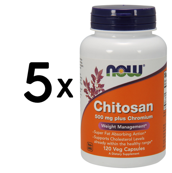 5 X Now Foods Chitosan, 500Mg Plus Chromium - 120 Vcaps (199,98 Eur/Kg)-image