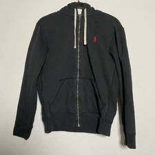 Polo Ralph Lauren Mens Full Zip Hoodie Sweatshirt Black Red Pony Logo M