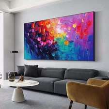 Pure Hand painted Abstract Oil Painting Living Room Blue Hanging Painting