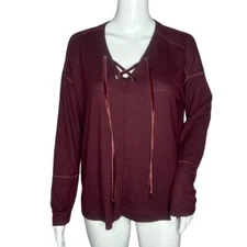 Rails Shirt Womens Small Red Port Leigh Heathered Long Sleeve Top Velvet Ties