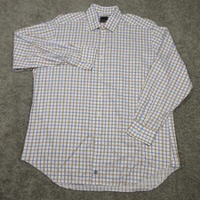 David Donahue Shirt Mens 17 34/35 White Tattersall Cotton Spread Dress Button Up