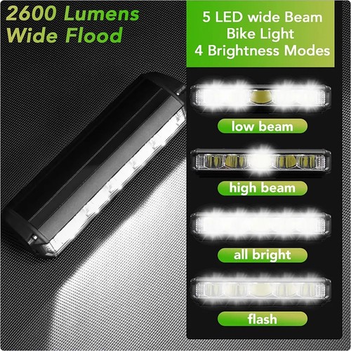 For Ebike Bicycle MX LED Headlight Bar Lighting Kit 2600 LM USB Rechargeable - Picture 6 of 19