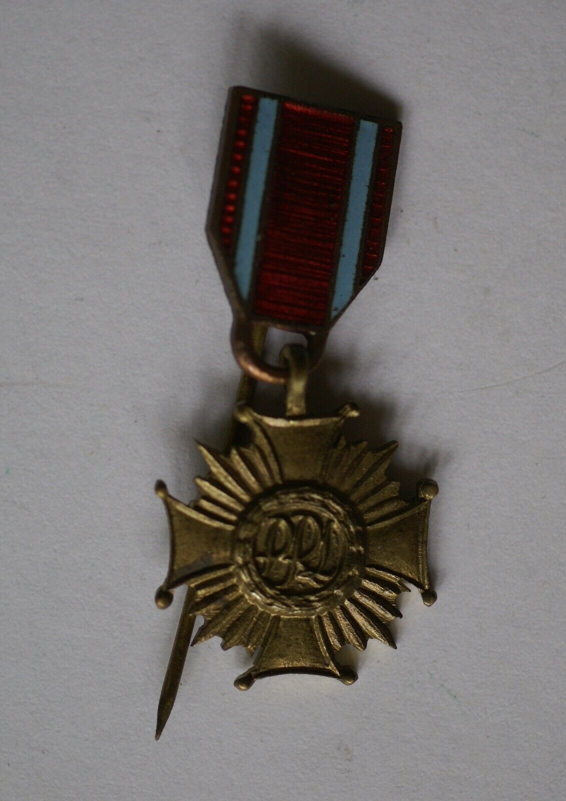 Miniature Polish Cross of Merit Bronze 3rd Class 1952-90 Communist enamel ribbon