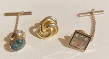 Nice Vintage Mens Jewelry Lot 3 GT Tie Tack Pins Emmons Rhinestones, Stone Cab