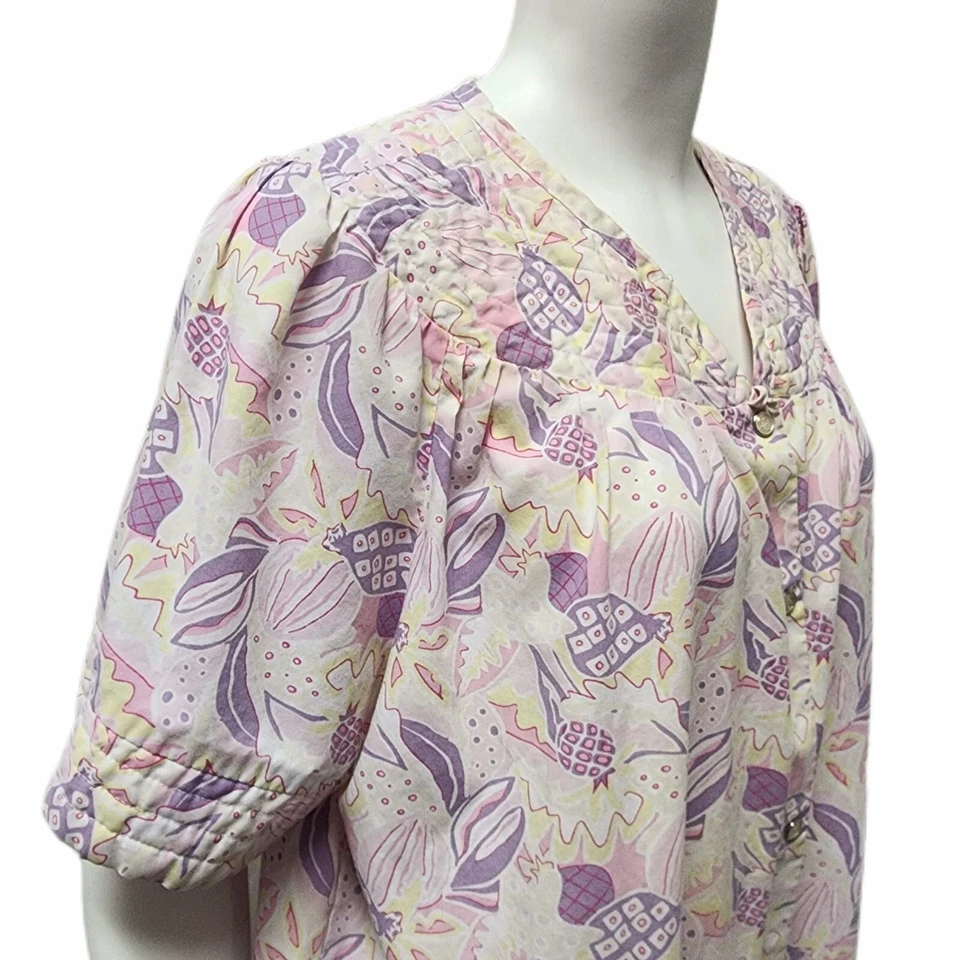 Abrigo de playa vintage de piña para mujer talla L bata de abuela costera de cabaña de colección Foto 3 de 4