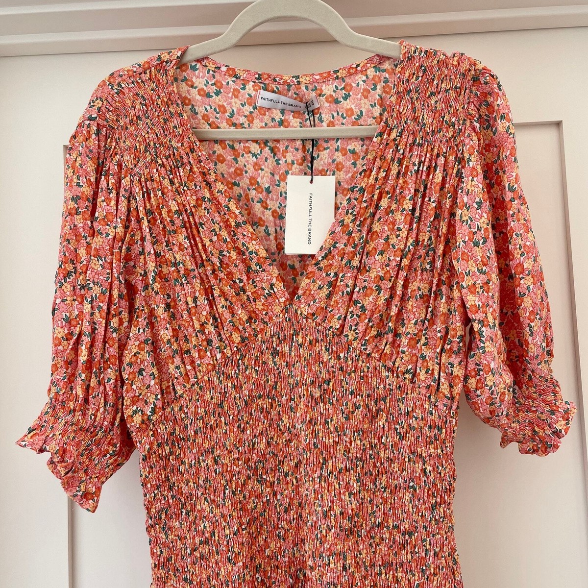 Faithfull The Brand Women's Margherita Smocked Floral Mini Dress - Pink - Size Medium