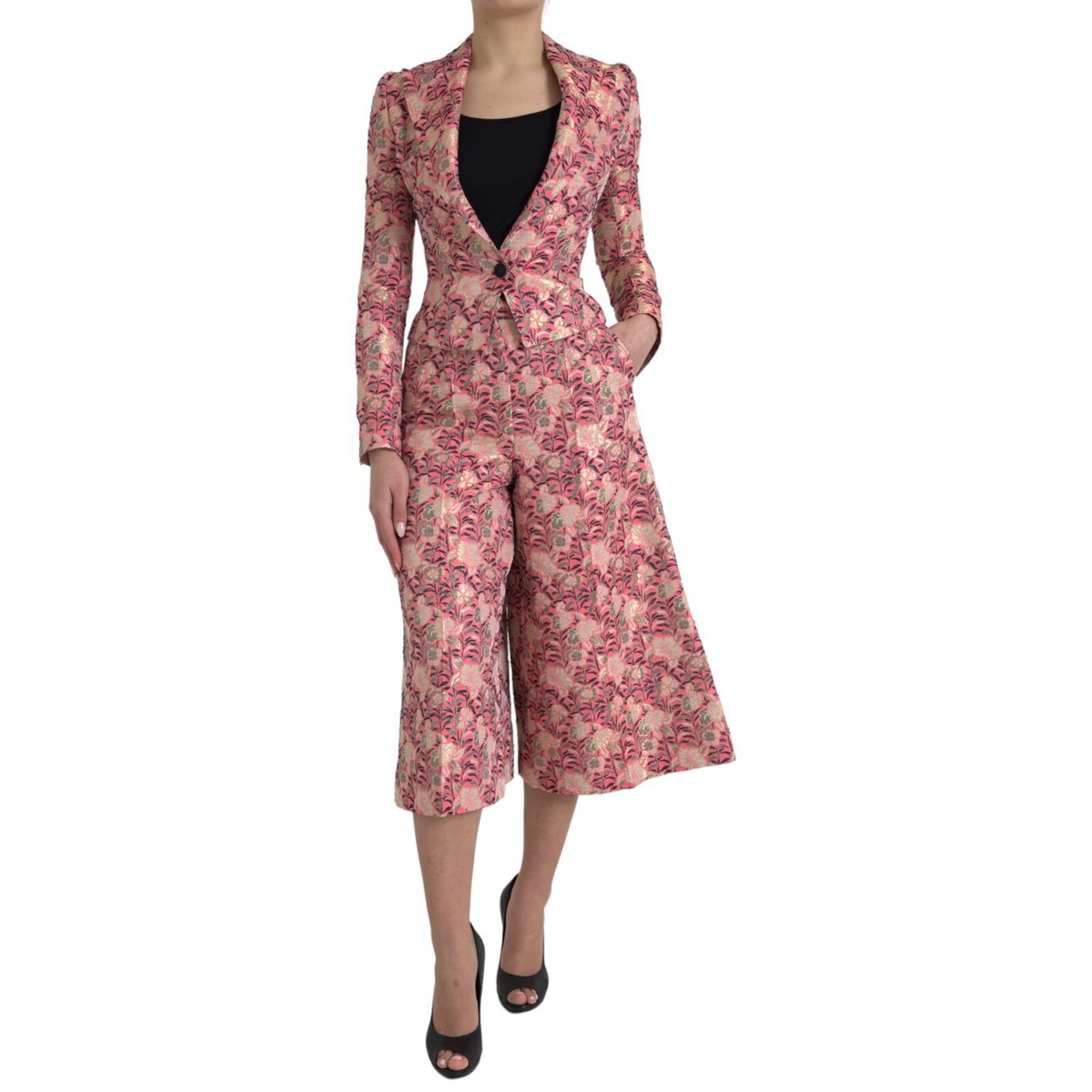 DOLCE & GABBANA Suit Pink Floral Jacquard Slim Fit 2 Piece