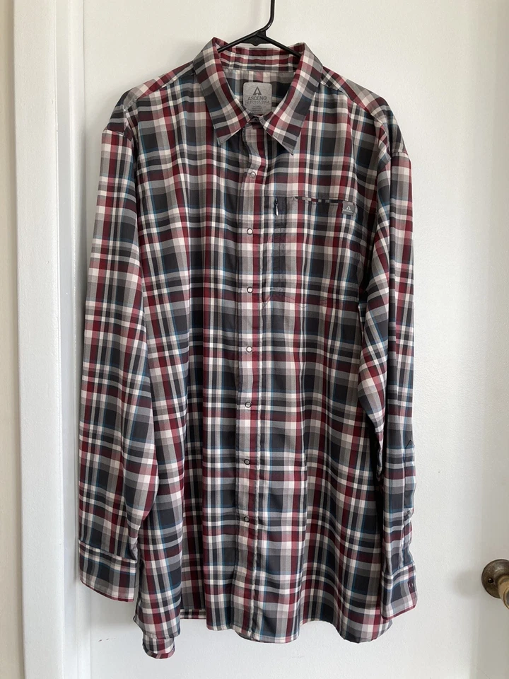 ASCEND 2XLT Red Black Gray L/S Snap Up Plaid Shirt Zipper Pocket Bass Pro Shops - Image 2 of 4