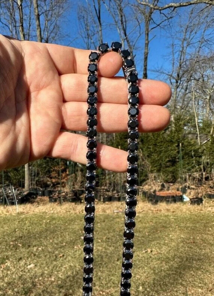 45.72 ctw Lab Created Black Spinel 14K White Gold Plated 5MM Tennis Necklace 18" - Image 2 of 4