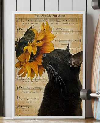 You Are My Sunshine Sunflower Black Cat Meow Poster