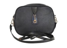 Gucci Vintage Canvas Leather Crossbody Bag Black