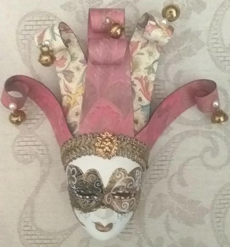 Venezianische Frauen Maske mit Jingle Bell Hut Wandkunst 7" x 7" - Bild 1 von 12
