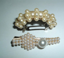VINTAGE WHITE PEARL BARRETTE AND HAIR CLIP