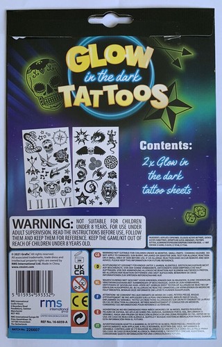 Grafix Glow In The Dark Tattoos Temporary Tattoo Gift Designs Party Girls boys - Picture 2 of 6