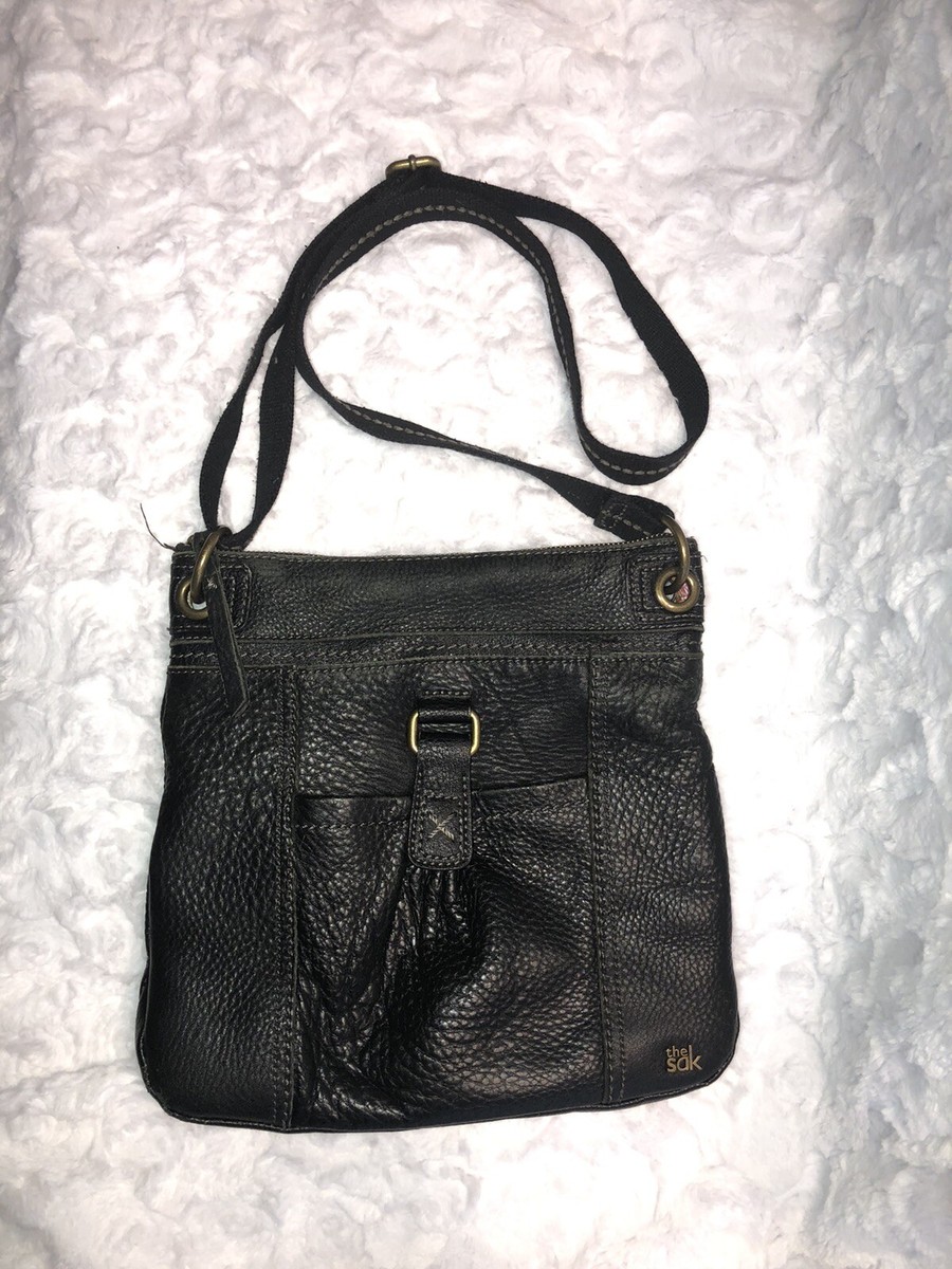 the sak crossbody Purse Black Leather Boho. Fabric Strap | eBay