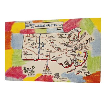 Postcard Welcome To Massachusetts Tourist Map Card The Bay State Chrome Unposted