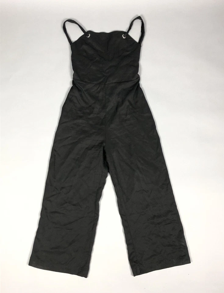 Wildfox Gene Crop Jumpsuit S Black Flare Leg Tie Back Elastic Waist Casual - Image 3 of 4
