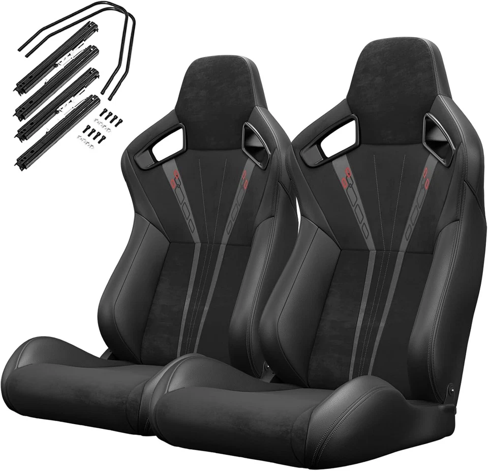 2PCS Universal Racing Seats with Dual Sliders, PVC Leather Bucket Seat for Ford - Изображение 2 из 4