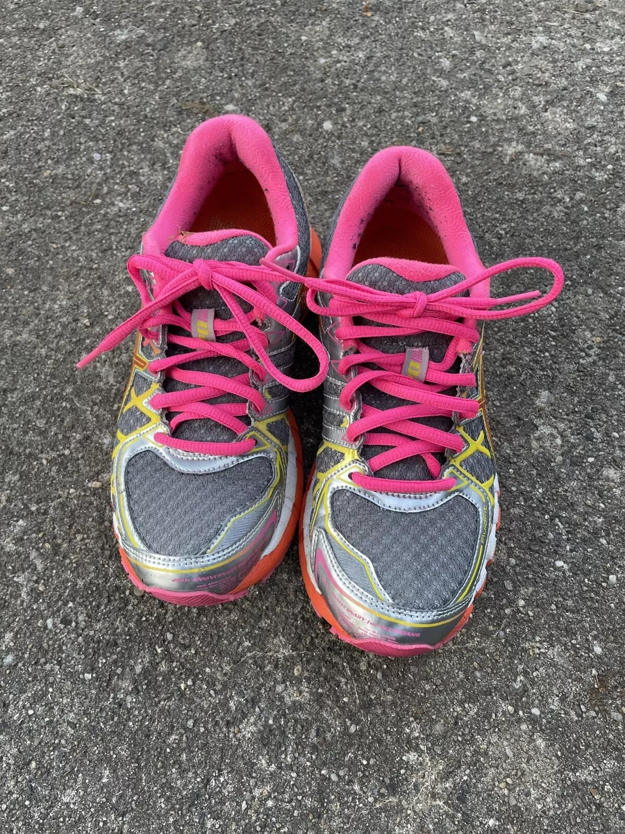 Asics Gel Kayano 20 Athletic Running Shoe Womens Size 6.5 T3N7N Gray Pink Red