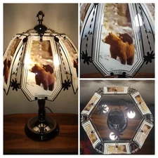 Vintage Mama Bear & Cub Touch Lamp OK Lighting Glass Panel Lamp 23" x 15"