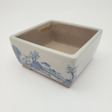 Japanese Square Ceramic Flat Bonsai Tree Planter Blue & Grey 5cm high