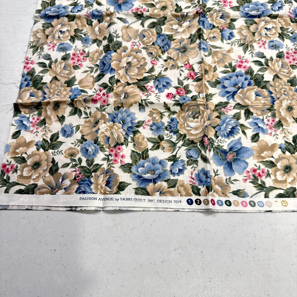 tela acolchada fabri algodón beige azul rosas floral 7019 19x44 Foto 4 de 4
