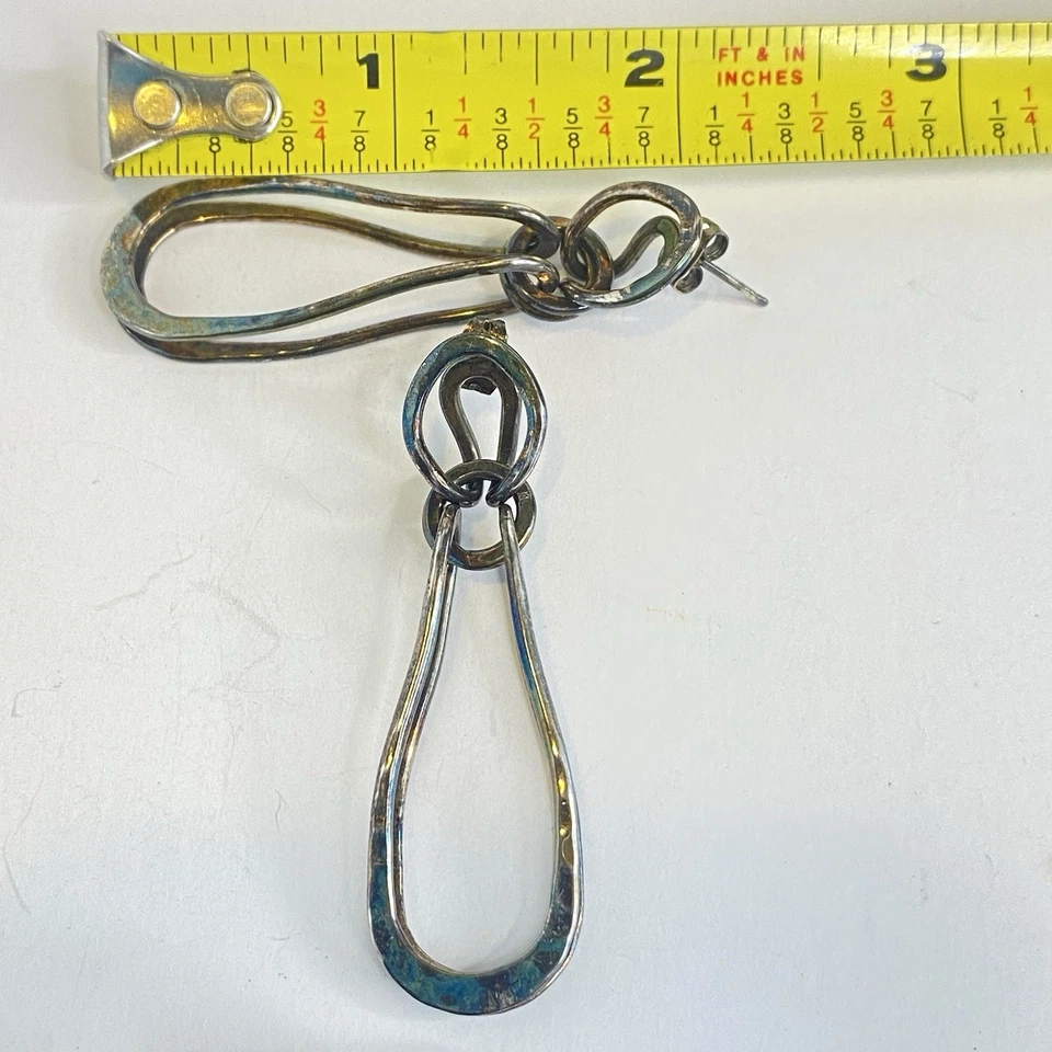 Vintage Modernist Earrings RLM Robert Morris Bronze Dangle Sculptural Hammered - Изображение 3 из 4