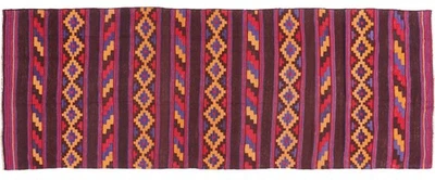Afghan Kelim Soumakh Ghalmuri Teppich 140x390 Handgewebt Läufer Lila Streifen - Bild 1 von 4