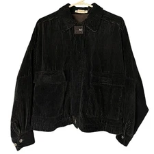 Nancy Heller Vintage Corduroy Jacket Size 2 Large Black Hidden Zip Front Closure