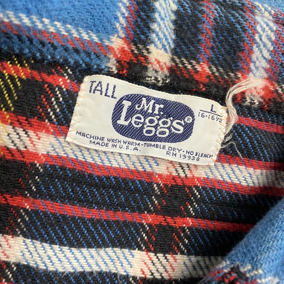 Camisa De Colección 60S 70S Franela Para Hombres L Azul Algodón Tejido A Cuadros Manga Larga EE. UU. Foto 3 de 4