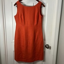 TALBOTS Orange 100% Irish Linen Button Pleated Back Sheath Dress Size 10P