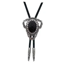  Vintage Black Stone Bolo Tie Native American Western Cowboy Retro Silver