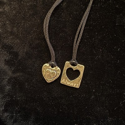 925 Sterling Silver Heart Pendant Necklace Set  Always  Matching Cord Couple Set