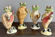 Vintage Set (4) Hand Made Frog Shell Souvenir Band With Boxes