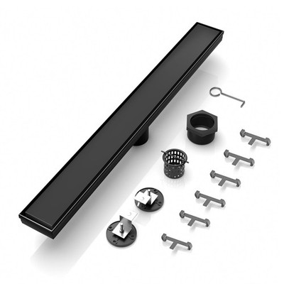 24 Inch Linear Shower Drain Black, Rectangle Shower Floor Drain Reversible 2-...
