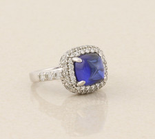 Sterling Silver Lab Created Blue Sapphire and CZ Ring Size 7 1/4 Sparkly