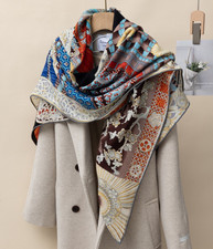 70 Cashmere 30 Silk Shawl 53'' Bandana rope Print Scarf Neckerchief Wrap new