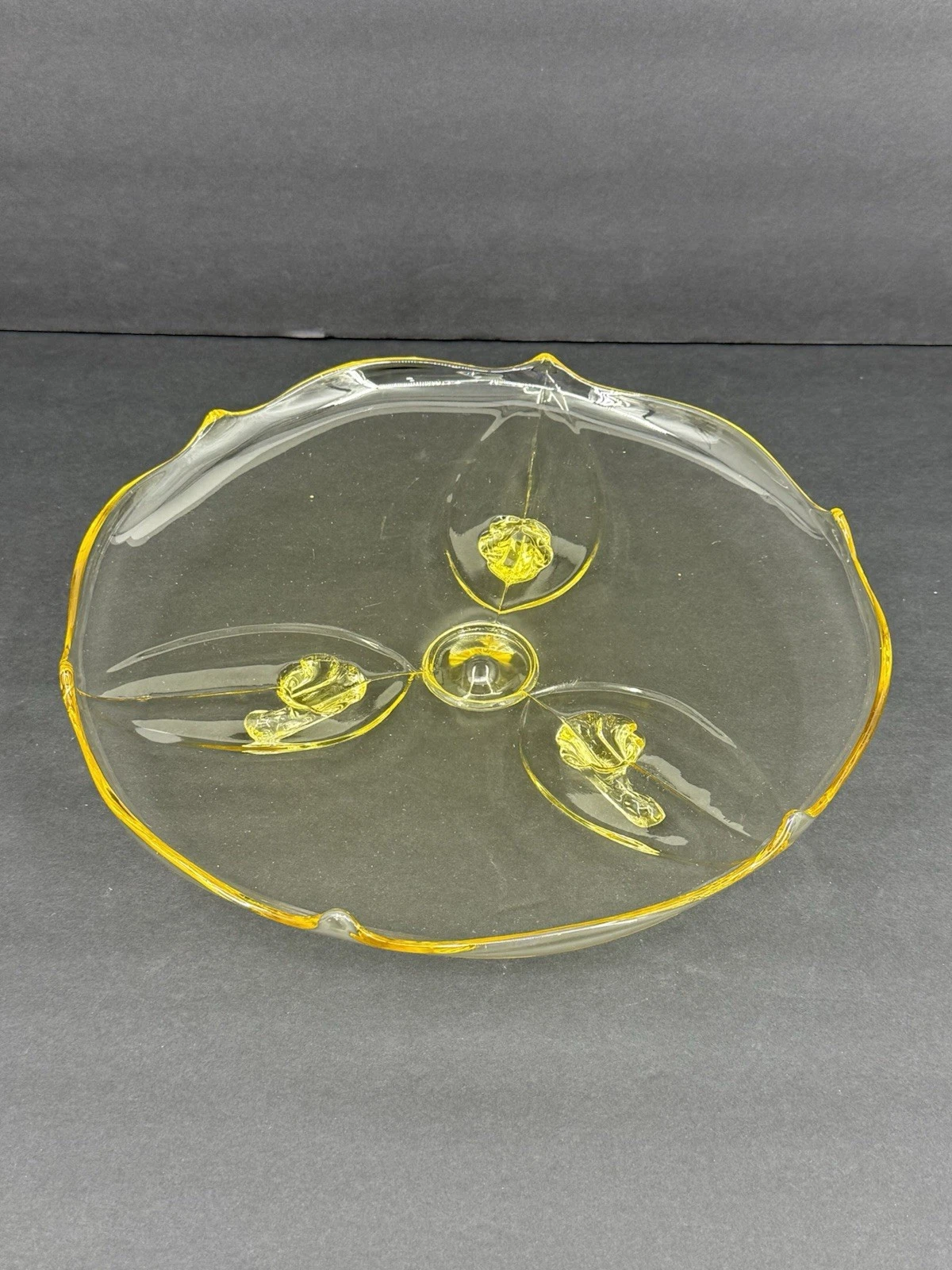 Vintage LANCASTER or STANDARD Glass Yellow Three-Toed Sandwich Tray or Plate