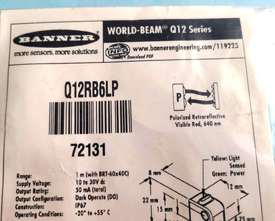 New Banner Q12RB6LP WORLD-BEAM Q12 SERIES Sensor 72131