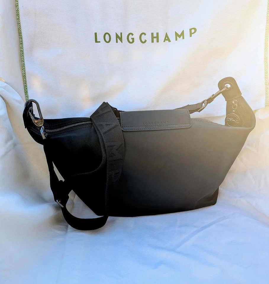 Longchamp Le Pliage Leather Crossbody Bag Black Adjustable Strap Dust Bag - Image 2 of 4