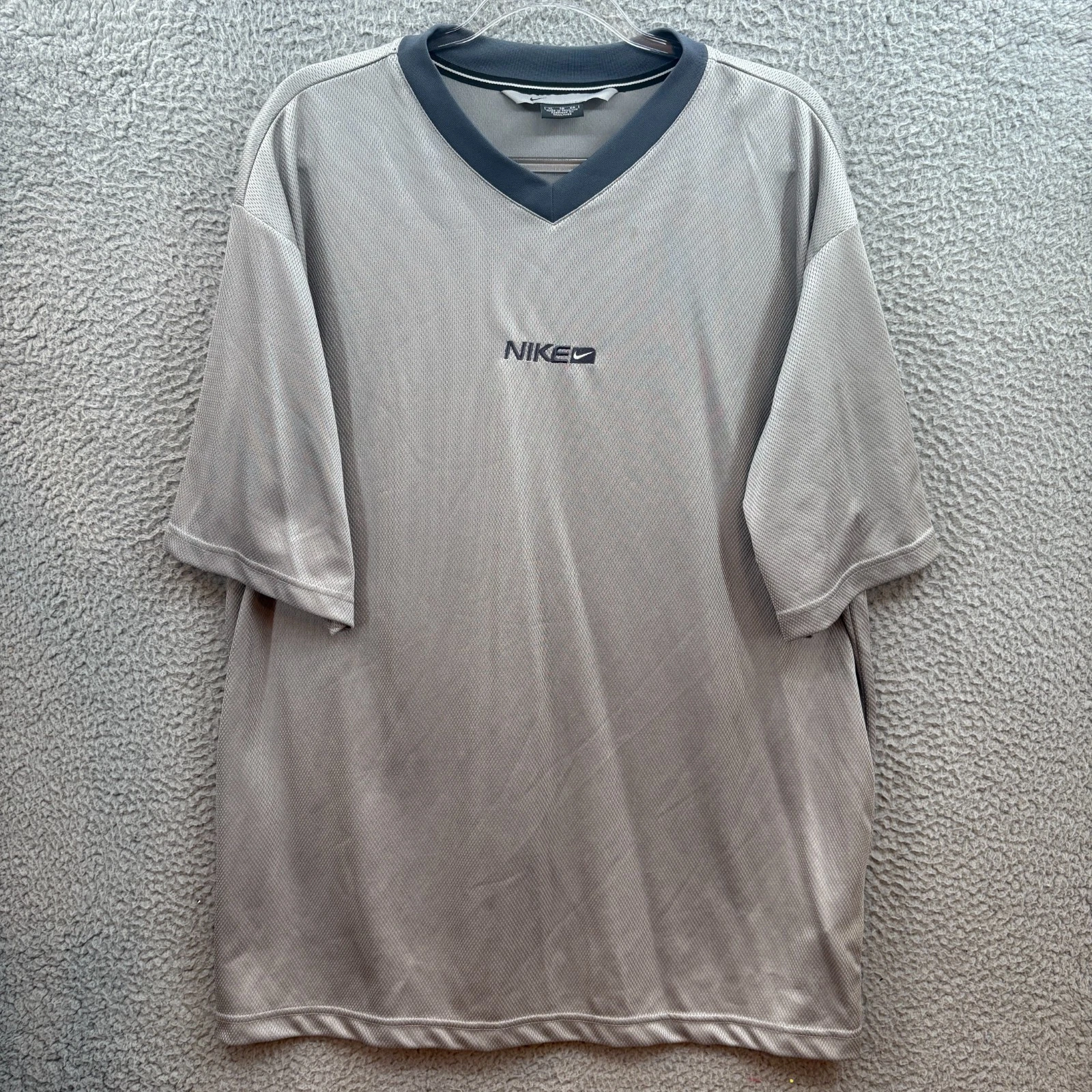 Vintage Y2K Nike Shirt Mens XL Gray Tag Active Athletic V Neck Tee Sportswear *