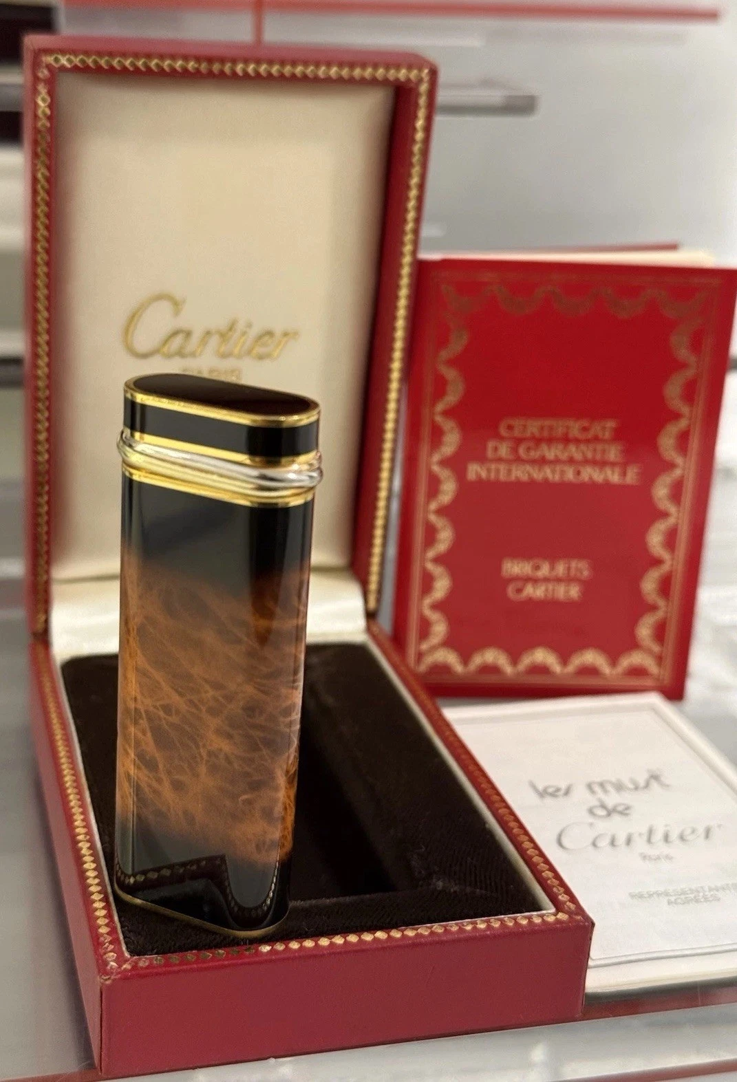 Cartier — Cartier Trinity Lighter Brown Flame Lacquer Gold Plated
