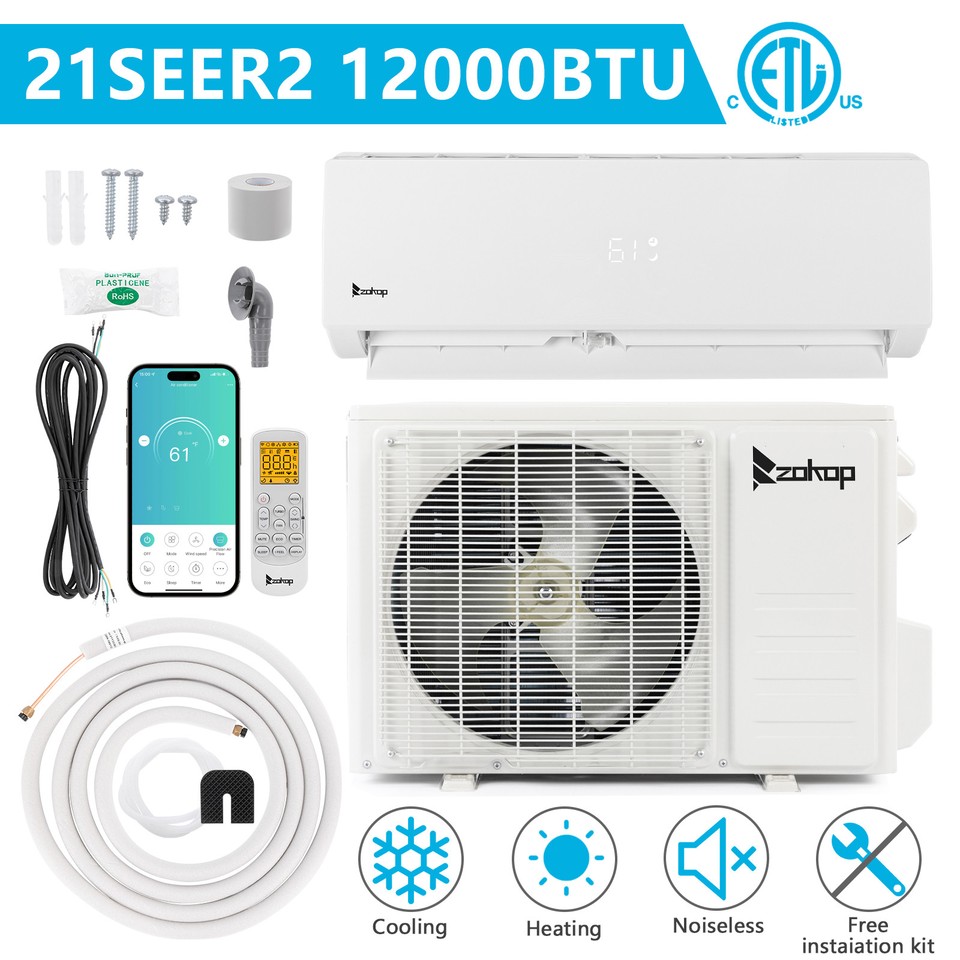 12000BTU 21 SEER Ductless Air Conditioner, Heat Pump Mini Split 230V W ...