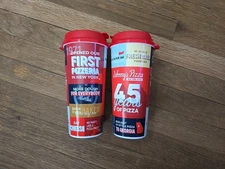 (2)24 Oz Whirley's  Insulated Tumbler/Cup w/lid Hot/Cold Johnny's Pizza  Qty 2